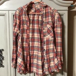 Free People Oversized Frayed Flannel Button Down